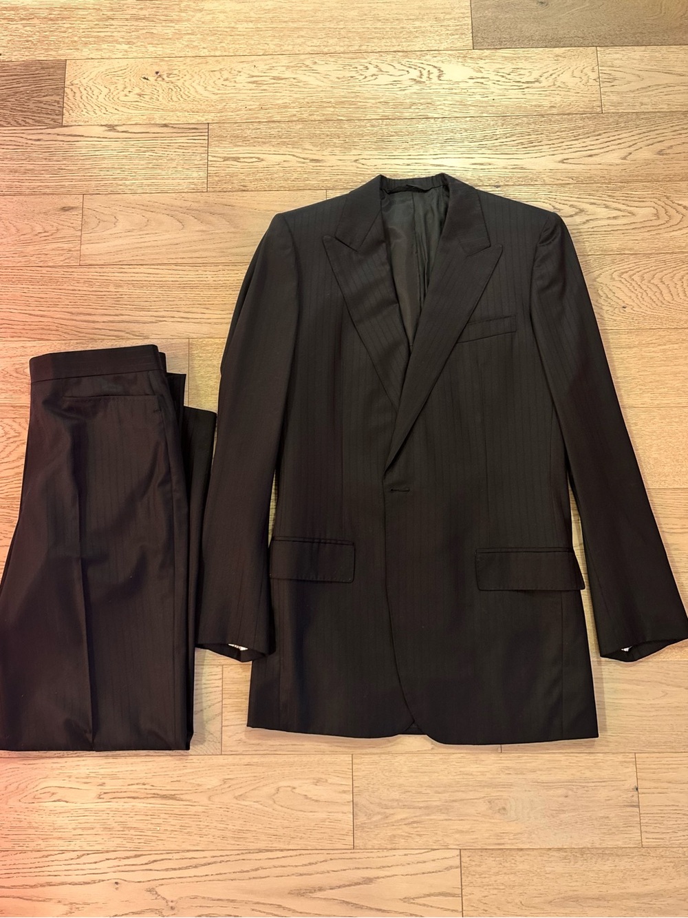 Men’s Tailored Jack Taylor Black Pinstripe Men's Suit Jacket and Pants